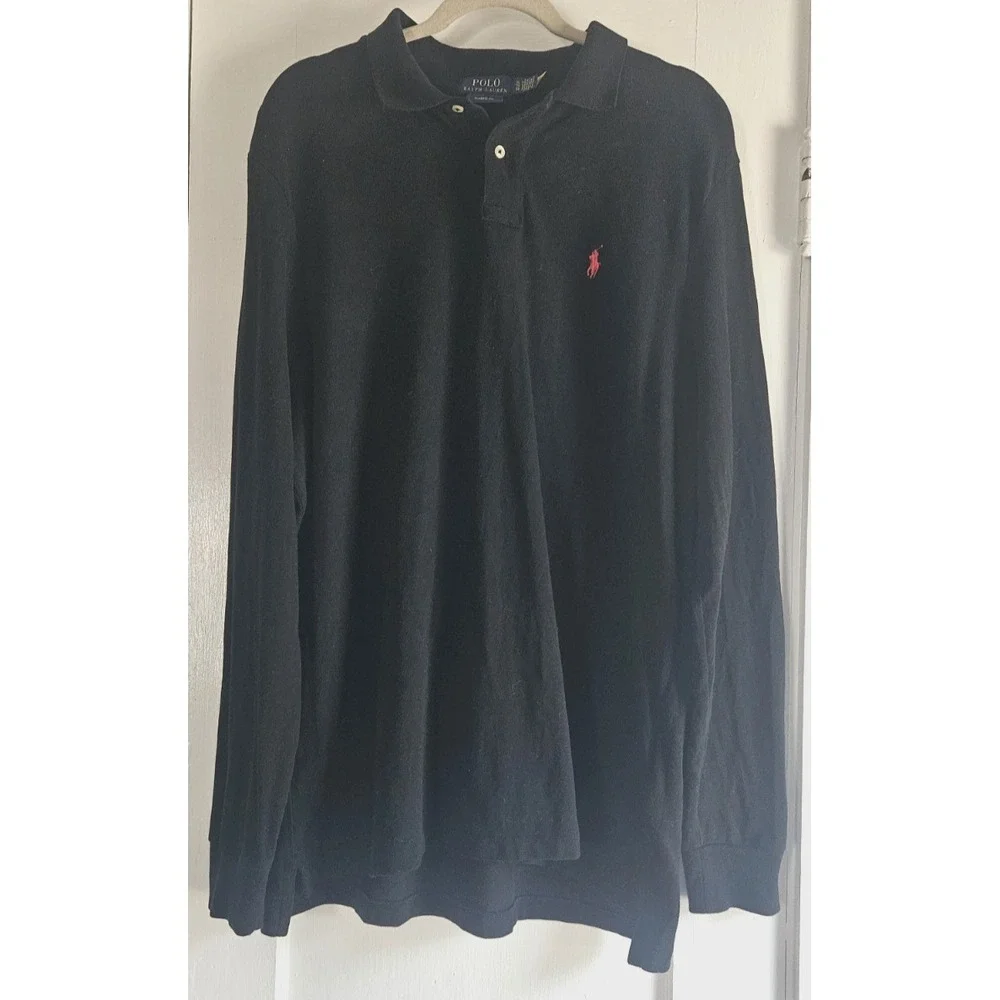 POLO RALPH LAUREN classic fit black polo shirt red embroidered pony Men XL